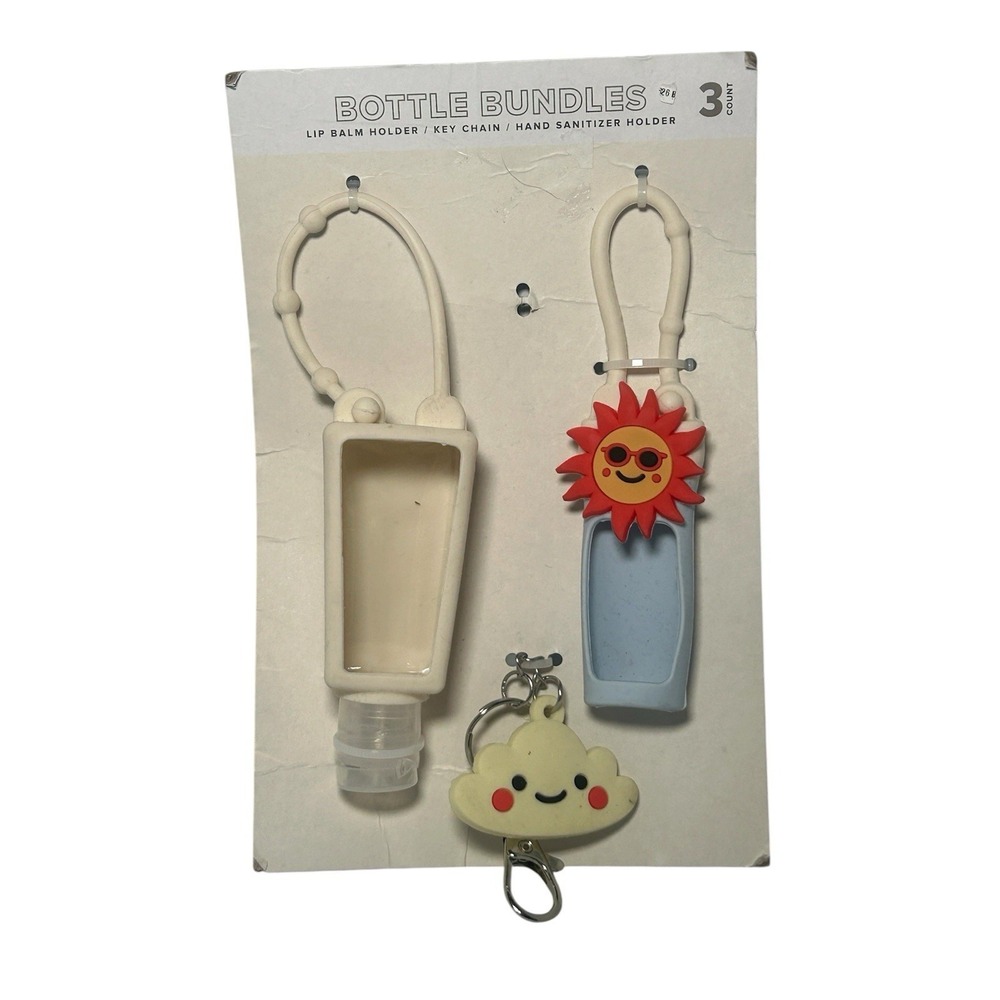 NEW 3 Bottle Bundles Cloud/Sun Lip Balm Holder -Key Chain- Hand Sanitizer Holder